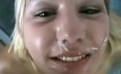 Teen gives a blowjob and swallows