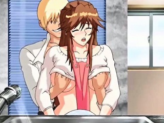 Anime wife fucked doggy in kitchen