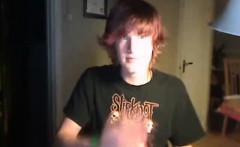 Ginger teenager boy jerking on camera