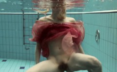 Katya Okuneva in red dress pool girl