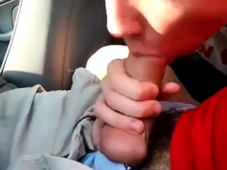 Blowing a friend in the car and he cums in my mouth