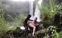 Beautiful white chick gets blacked by waterfall