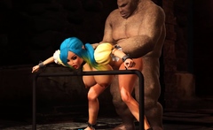 Beautiful female elf gets fucked by the big ogre in dungeon