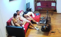 Dorm room blowjob and fuck on hidden cam