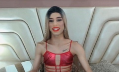 Tranny With Blonde Hair Jerking Her Cock