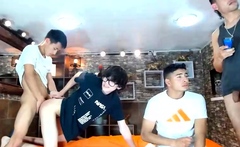 Four twinks enjoy gay group sex party