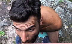 Bearded stud sucking a strangers big cock outdoor