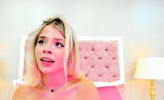 Horny Petite Blonde Slobbery Blowjob On Cam