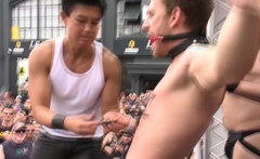 Dude gets his balls crushed during BDSM show