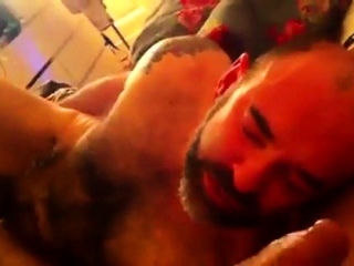 Hairy Daddy Sucks A Big Dick in Bed