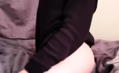 Tranny with big tits tugs on her big cock
