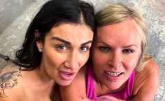 POV blowjob footjob handjob with Karla Kush eating cum
