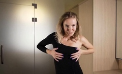 Gorgeous Blonde Teen Tries on Black Lingerie
