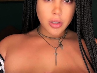 Busty babe playing with her big boobs