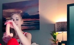 Blonde teen slut fucks pussy with toy