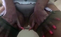 Masturbating in a bra panties and black stockings