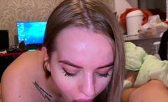 Big-Cock Blowjob by a Hot Teen Brunette