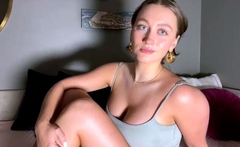 Blonde mature with big boobs masturbates in bed
