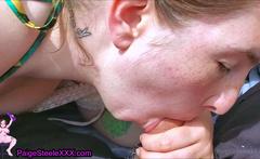 Big tit brunette sucks a big cock POV