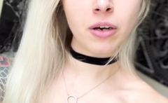 Close up with blonde hottie blowing a large dick