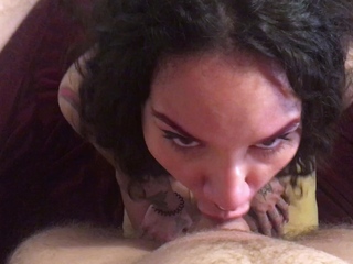 Mature brunette amateur giving a great POV blowjob
