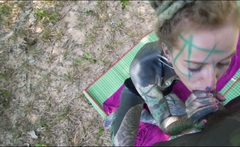Tattooed couple anal fuck outdoors