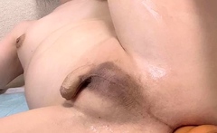 Busty Big Tits Blonde Tranny Jerks off her Cock